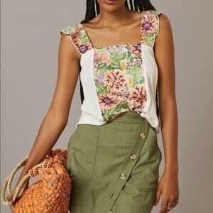 Anthropologie FLORAL EMBROIDERED TANK